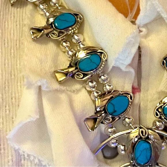 KINGMAN Turquoise Silver Squash Blossom Necklace by Native Jeweler GORGEOUS! ✨ - Picture 6 of 11